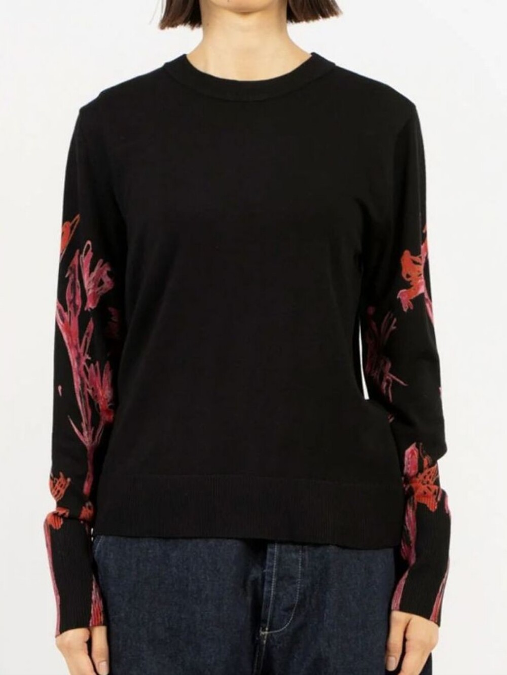 Chic Black Sweater with Orchids Accents